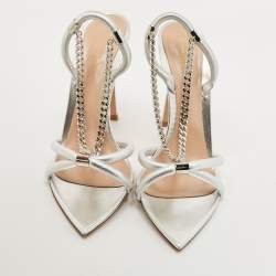 Gianvito Rossi Silver Leather Chain Detail Slingback Sandals Size 41