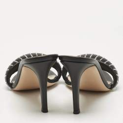 Gianvito Rossi Black Leather Crystal Embellished Bijoux Sandals Size 37.5
