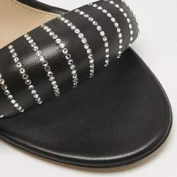 Gianvito Rossi Black Leather Crystal Embellished Bijoux Sandals Size 37.5