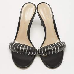 Gianvito Rossi Black Leather Crystal Embellished Bijoux Sandals Size 37.5