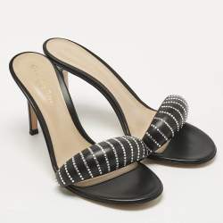 Gianvito Rossi Black Leather Crystal Embellished Bijoux Sandals Size 37.5