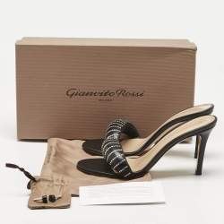 Gianvito Rossi Black Leather Crystal Embellished Bijoux Sandals Size 37.5