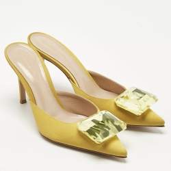 Gianvito Rossi Yellow Satin Crystal Embellished Jaipur Mules Size 37
