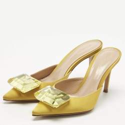Gianvito Rossi Yellow Satin Crystal Embellished Jaipur Mules Size 37