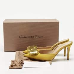 Gianvito Rossi Yellow Satin Crystal Embellished Jaipur Mules Size 37