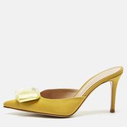Gianvito Rossi Yellow Satin Crystal Embellished Jaipur Mules Size 37