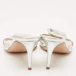 Gianvito Rossi Silver Leather Crystal Embellished Jaipur Slide Sandals Size 41