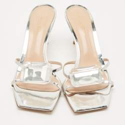 Gianvito Rossi Silver Leather Crystal Embellished Jaipur Slide Sandals Size 41