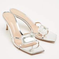 Gianvito Rossi Silver Leather Crystal Embellished Jaipur Slide Sandals Size 41