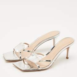Gianvito Rossi Silver Leather Crystal Embellished Jaipur Slide Sandals Size 41