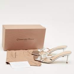 Gianvito Rossi Silver Leather Crystal Embellished Jaipur Slide Sandals Size 41