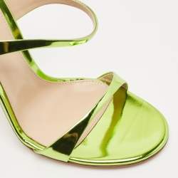Gianvito Rossi Metallic Green Leather Aura Sandals Size 37.5