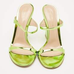 Gianvito Rossi Metallic Green Leather Aura Sandals Size 37.5