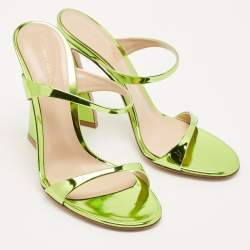 Gianvito Rossi Metallic Green Leather Aura Sandals Size 37.5