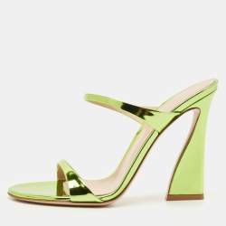 Gianvito Rossi Metallic Green Leather Aura Sandals Size 37.5