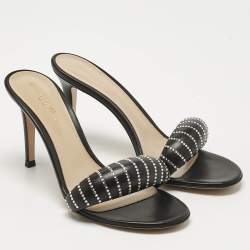 Gianvito Rossi Black Leather Crystal Embellished Bijoux Sandals Size 38