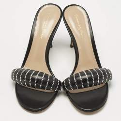 Gianvito Rossi Black Leather Crystal Embellished Bijoux Sandals Size 38