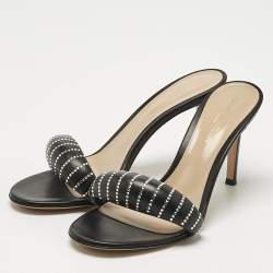 Gianvito Rossi Black Leather Crystal Embellished Bijoux Sandals Size 38
