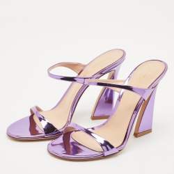 Pre Owned Gianvito Rossi Metallic Purple Leather Aura Sandals Size 37.5