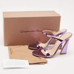 Pre Owned Gianvito Rossi Metallic Purple Leather Aura Sandals Size 37.5