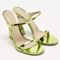 Gianvito Rossi Metallic Green Leather Aura Sandals Size 38