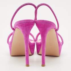 Gianvito Rossi Fuchsia Suede Crystal Embellished Cannes Platform Sandals Size 39