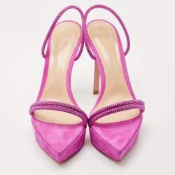 Gianvito Rossi Fuchsia Suede Crystal Embellished Cannes Platform Sandals Size 39