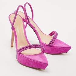 Gianvito Rossi Fuchsia Suede Crystal Embellished Cannes Platform Sandals Size 39