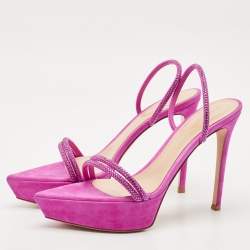 Gianvito Rossi Fuchsia Suede Crystal Embellished Cannes Platform Sandals Size 39