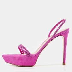 Gianvito Rossi Fuchsia Suede Crystal Embellished Cannes Platform Sandals Size 39