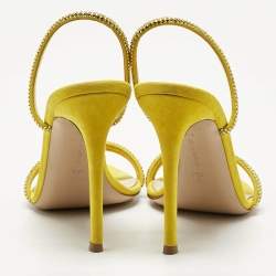 Gianvito Rossi Yellow Suede Crystal Embellished Cannes Sandals Size 40.5