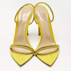 Gianvito Rossi Yellow Suede Crystal Embellished Cannes Sandals Size 40.5