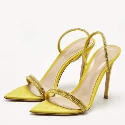 Gianvito Rossi Yellow Suede Crystal Embellished Cannes Sandals Size 40.5
