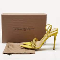 Gianvito Rossi Yellow Suede Crystal Embellished Cannes Sandals Size 40.5