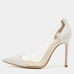 Gianvito Rossi White Leather and PVC Plexi Pumps Size 35