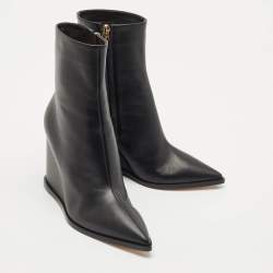 Pre Owned Gianvito Rossi Black Leather Hamnes Ankle Boots Size 38.5