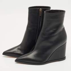 Pre Owned Gianvito Rossi Black Leather Hamnes Ankle Boots Size 38.5