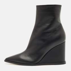 Pre Owned Gianvito Rossi Black Leather Hamnes Ankle Boots Size 38.5