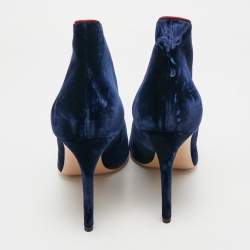 Pre Owned Gianvito Rossi Navy Blue Velvet Miral Open Toe Ankle Boots Size 41