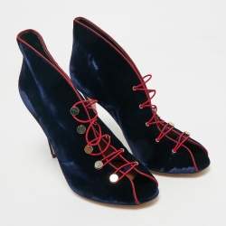 Pre Owned Gianvito Rossi Navy Blue Velvet Miral Open Toe Ankle Boots Size 41