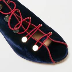 Pre Owned Gianvito Rossi Navy Blue Velvet Miral Open Toe Ankle Boots Size 41