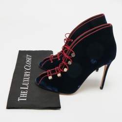 Pre Owned Gianvito Rossi Navy Blue Velvet Miral Open Toe Ankle Boots Size 41