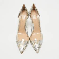 Pre Owned Gianvito Rossi Beige/Transparent  PVC and Python Leather Plexi Pumps Size 41.5