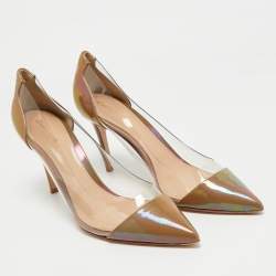 Pre Owned Gianvito Rossi Brown/Transparent Patent Leather and PVC Plexi Pumps Size 41