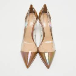 Pre Owned Gianvito Rossi Brown/Transparent Patent Leather and PVC Plexi Pumps Size 41