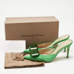 Pre Owned Gianvito Rossi Green Satin Jaipur Crystal Pointed Toe Mules Size 40