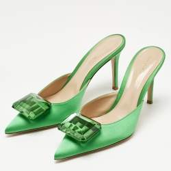 Pre Owned Gianvito Rossi Green Satin Jaipur Crystal Pointed Toe Mules Size 40