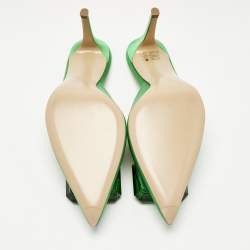 Pre Owned Gianvito Rossi Green Satin Jaipur Crystal Pointed Toe Mules Size 40