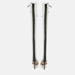Pre Owned Gianvito Rossi Transparent/Black Leather and PVC Nikita Over The Knee Length Boots Size 38.5
