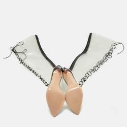 Pre Owned Gianvito Rossi Transparent/Black Leather and PVC Nikita Over The Knee Length Boots Size 38.5